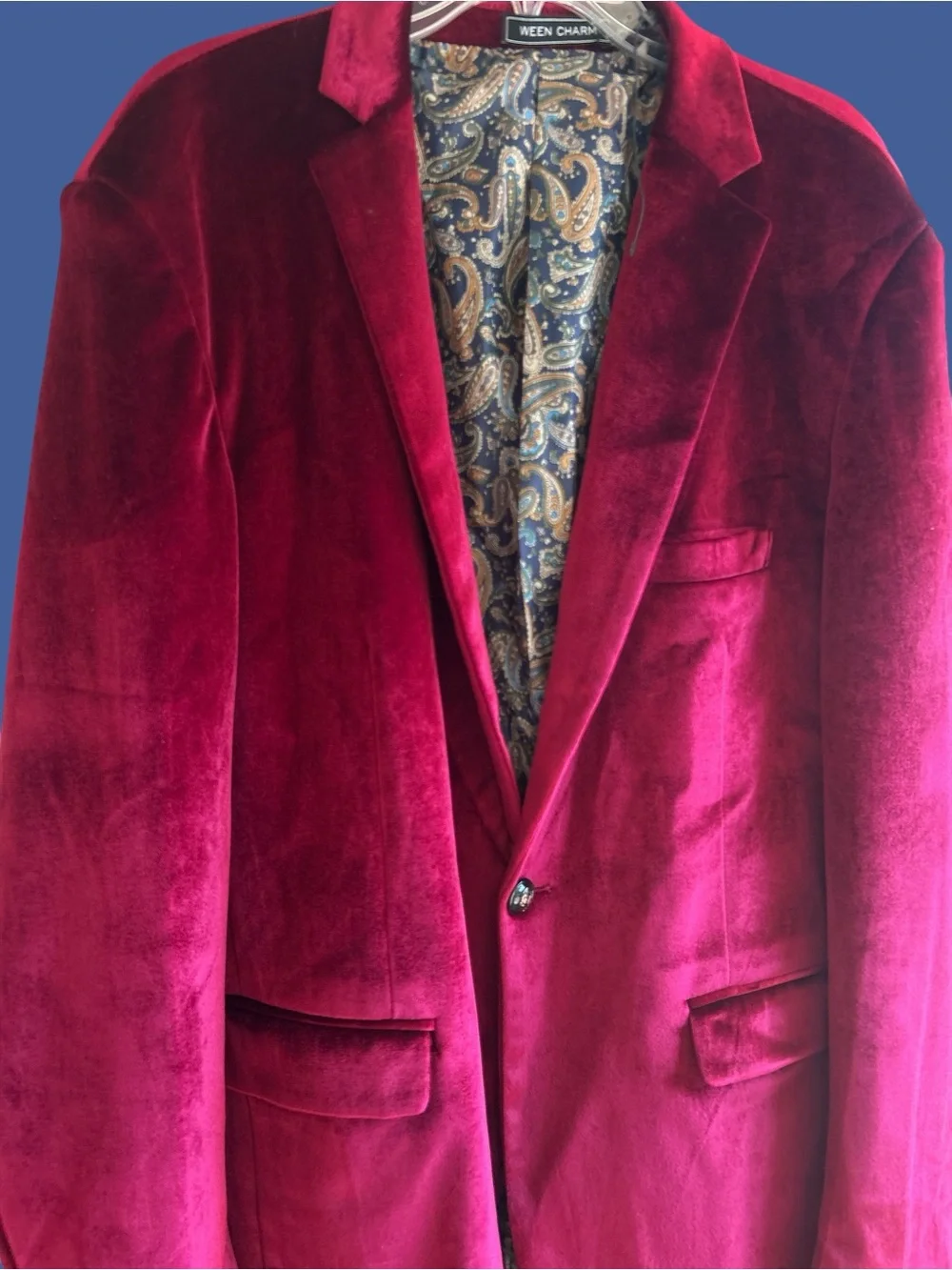 Men's Velvet Blazer in Rich Magenta - Single-Breasted Sport Coat
